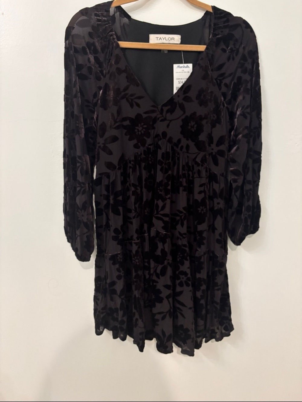 Black Burnout Velvet V-Neck Mini Dress